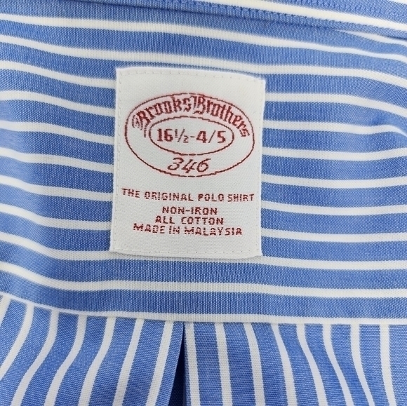 Brooks Brothers 16 1/2-4/5‎ Blue White Striped Button Down Dress Shirt - Picture 6 of 13